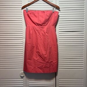 J Crew 100% Cotton Strapless Lined Zip Up Coral Above Knee Dress Size 6
